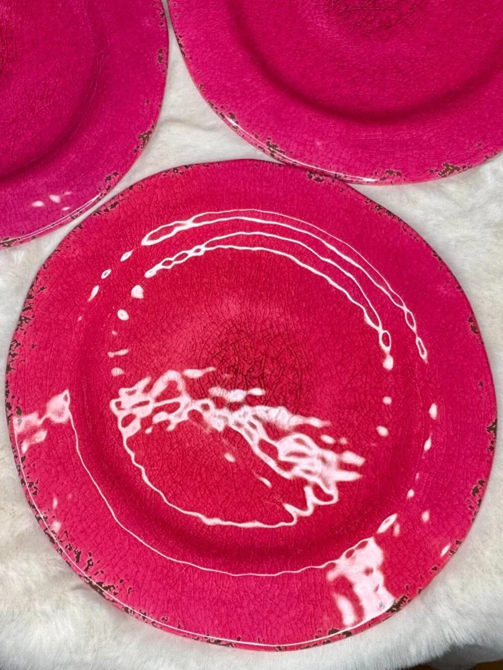 Pier 1 Imports Carmelo Pink Melamine Crackle Glaze Distressed Dinner Plates-NWT